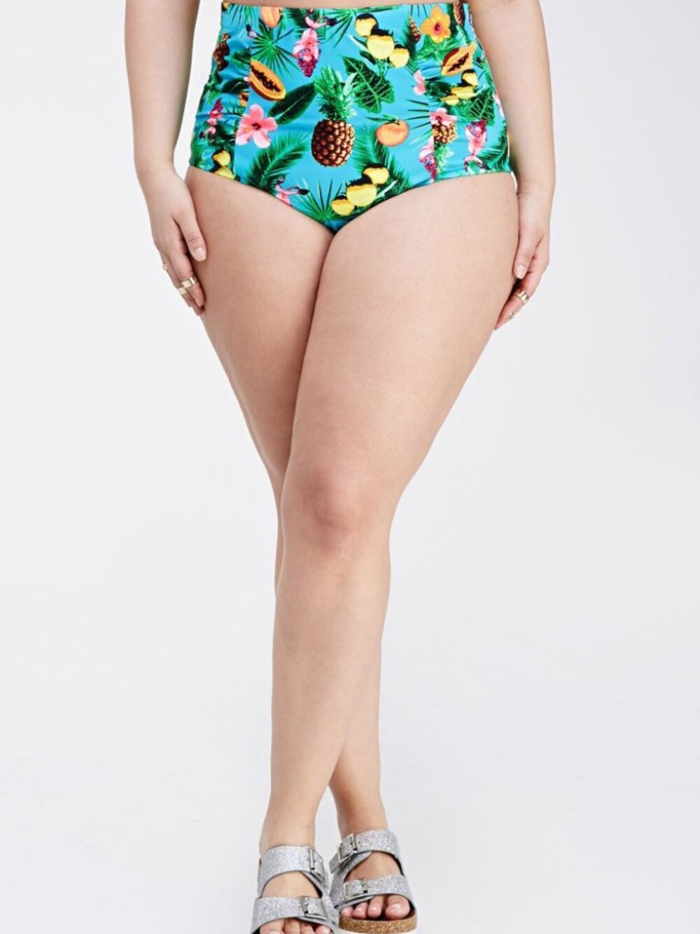Forever 21 Plus Pineapples Tropical High Waisted Bikini Bottom Only 1X/3X